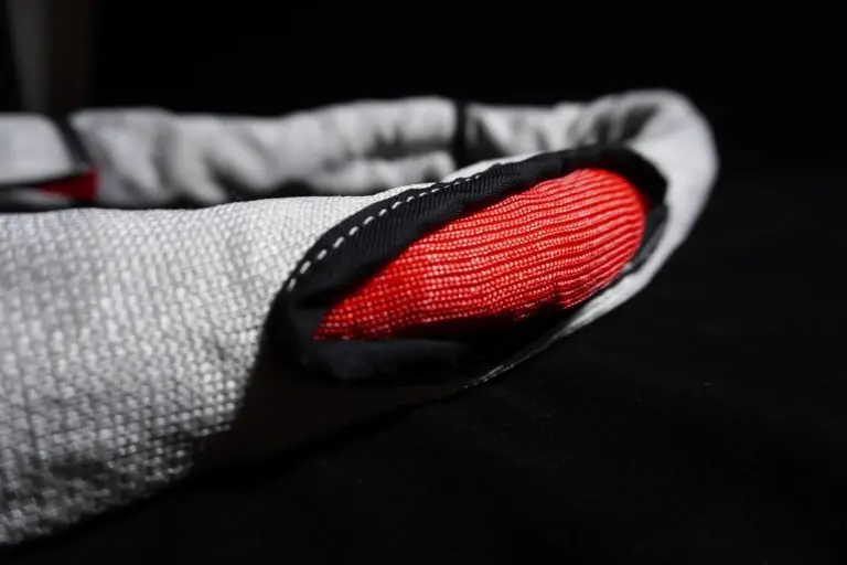 a close up of a red Dyneema® inner sleeve for a round sling